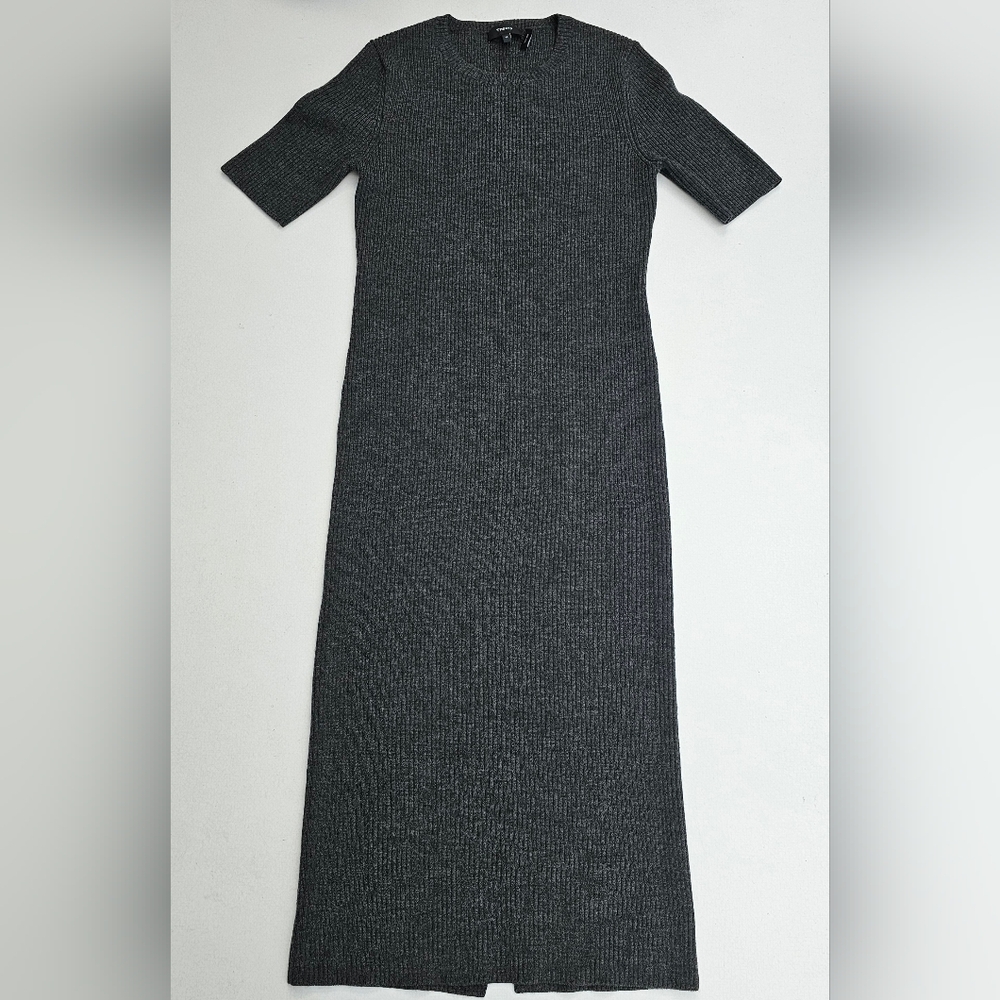 Theory Charcoal Ribbrd Wool Midi Dress